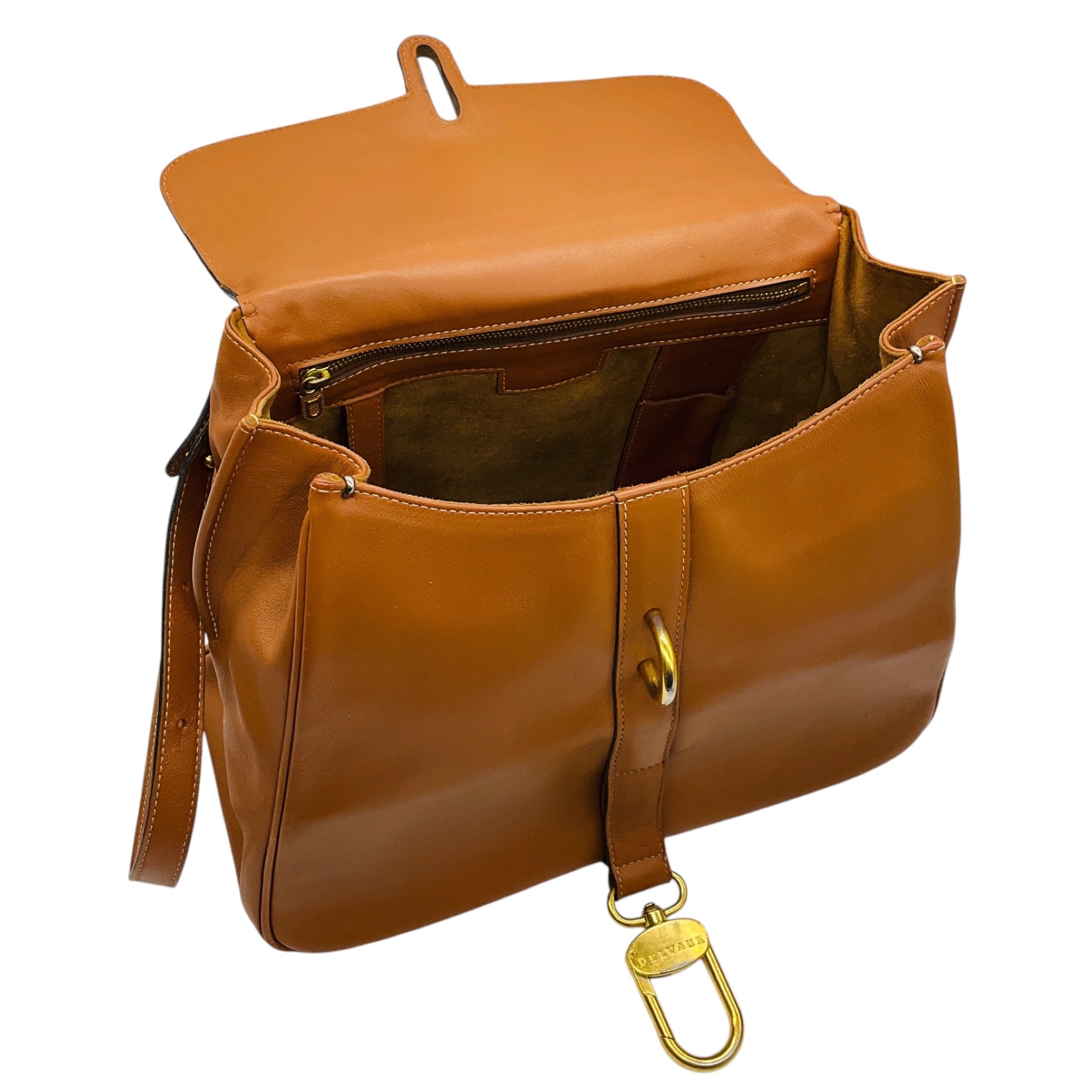 Delvaux Light Brown / Cognac Calfskin Leather Gin Fizz Jumping Satchel Handbag