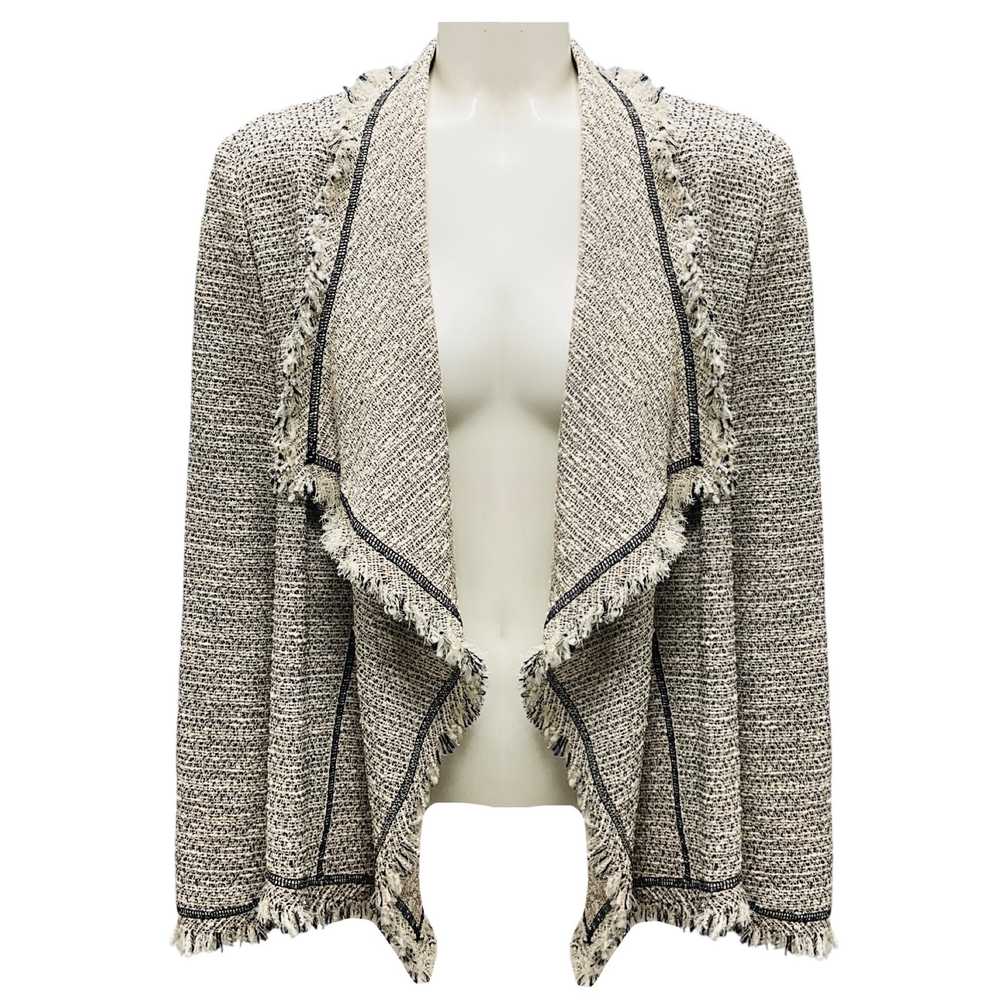 Lafayette 148 New York Raffia Multi Fringed Tweed Open Jacket