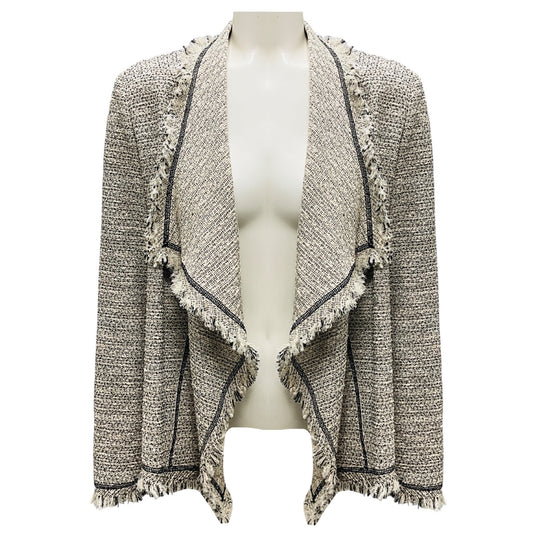 Lafayette 148 New York Raffia Multi Fringed Tweed Open Jacket