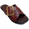 Load image into Gallery viewer, Loewe Burgundy Leather Petal Belt Flat Sandals

