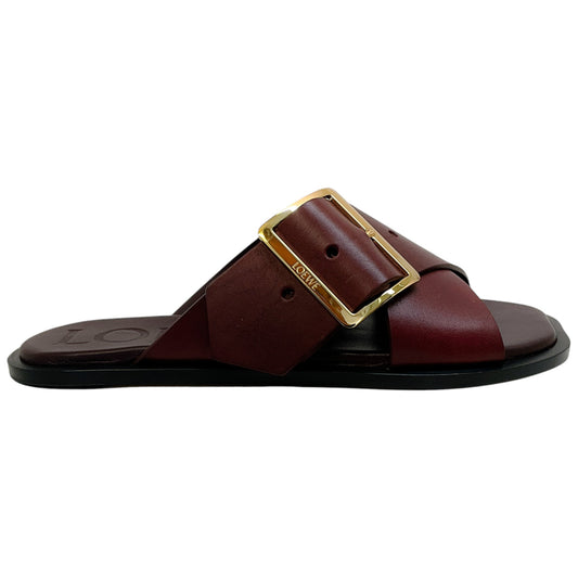 Loewe Burgundy Leather Petal Belt Flat Sandals