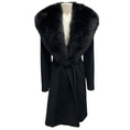 Load image into Gallery viewer, Fleurette Black Fox Fur Collared Belted Wool Coat
