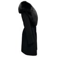 Load image into Gallery viewer, Fleurette Black Fox Fur Collared Belted Wool Coat
