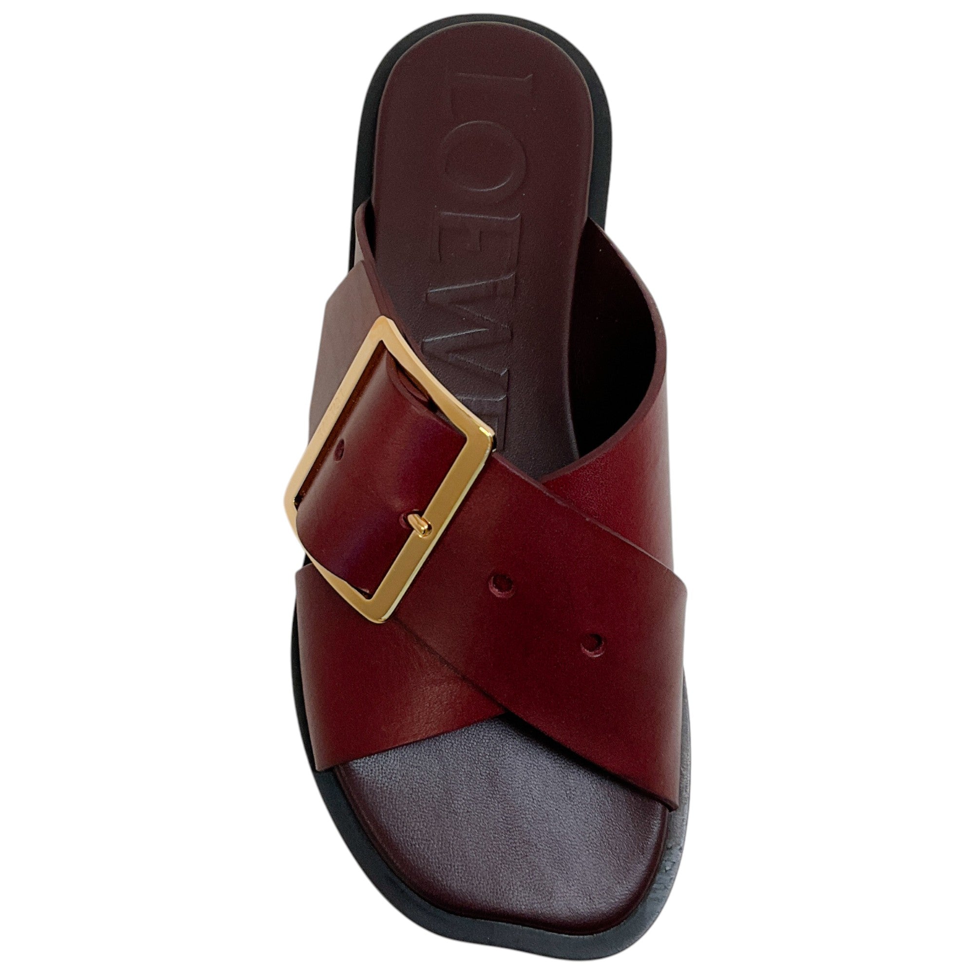 Loewe Burgundy Leather Petal Belt Flat Sandals