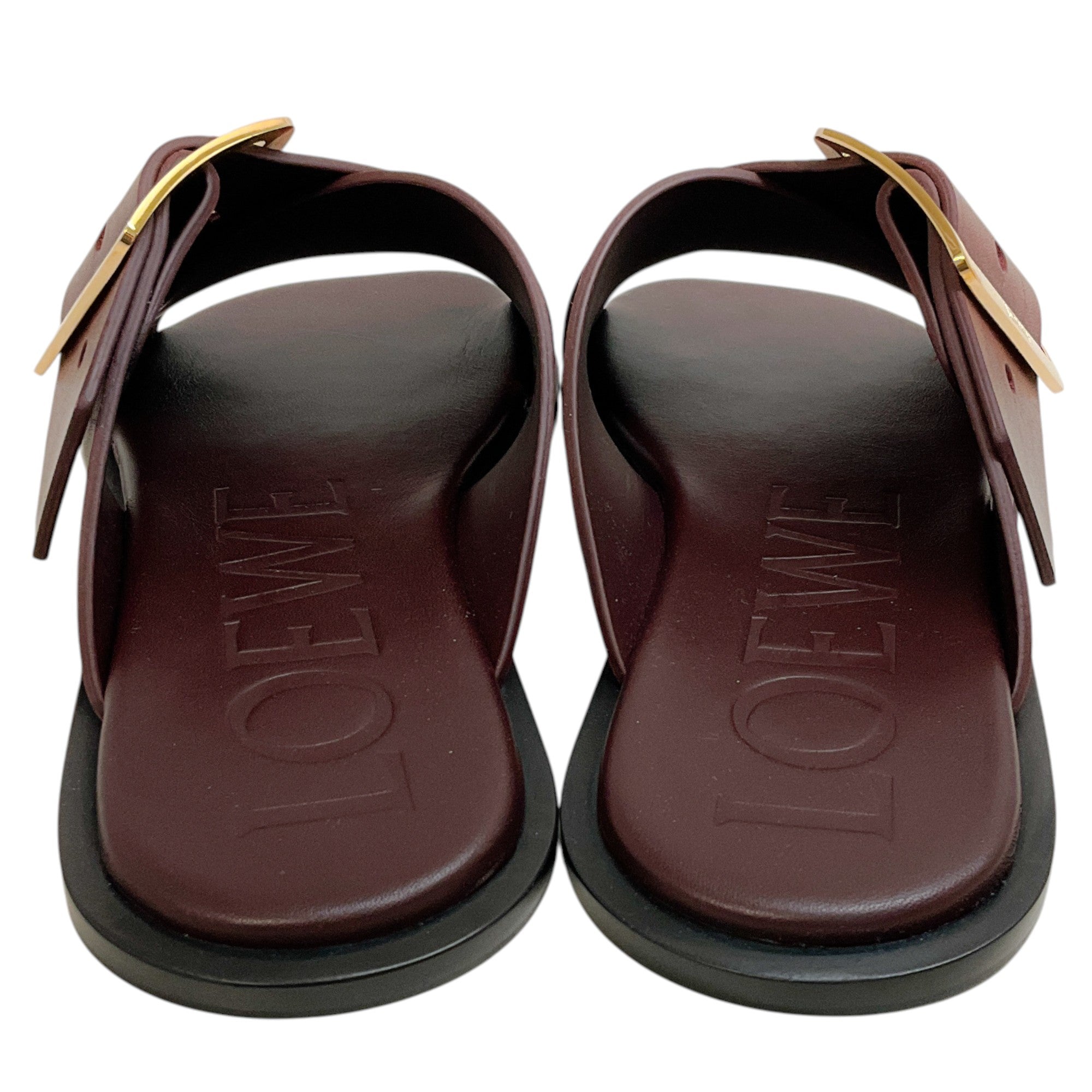 Loewe Burgundy Leather Petal Belt Flat Sandals