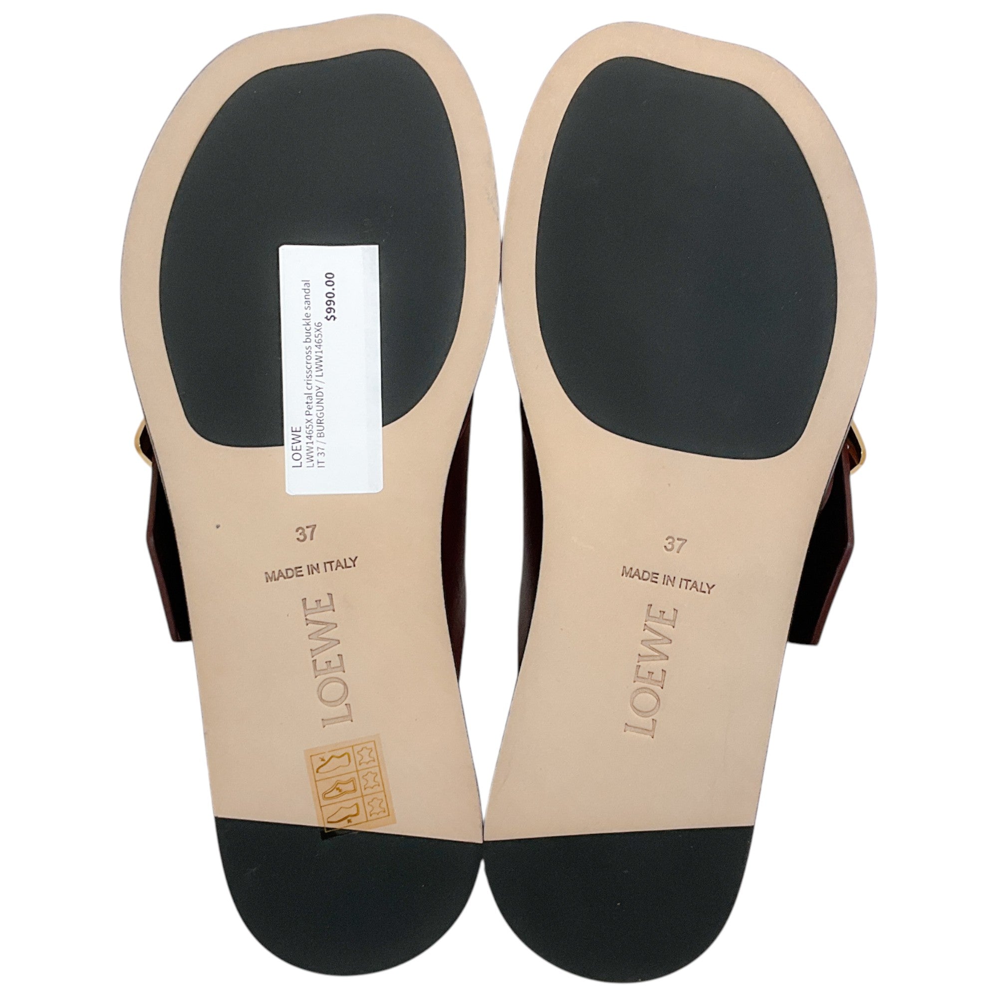 Loewe Burgundy Leather Petal Belt Flat Sandals