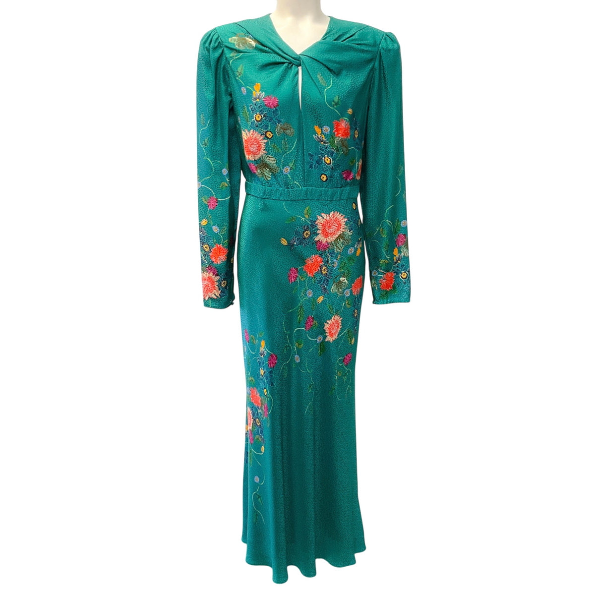 Saloni Teal Silk Claudia Midi Dress
