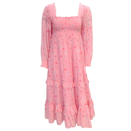 LoveShackFancy Pink Coral Blaze Print Miri Midi Dress