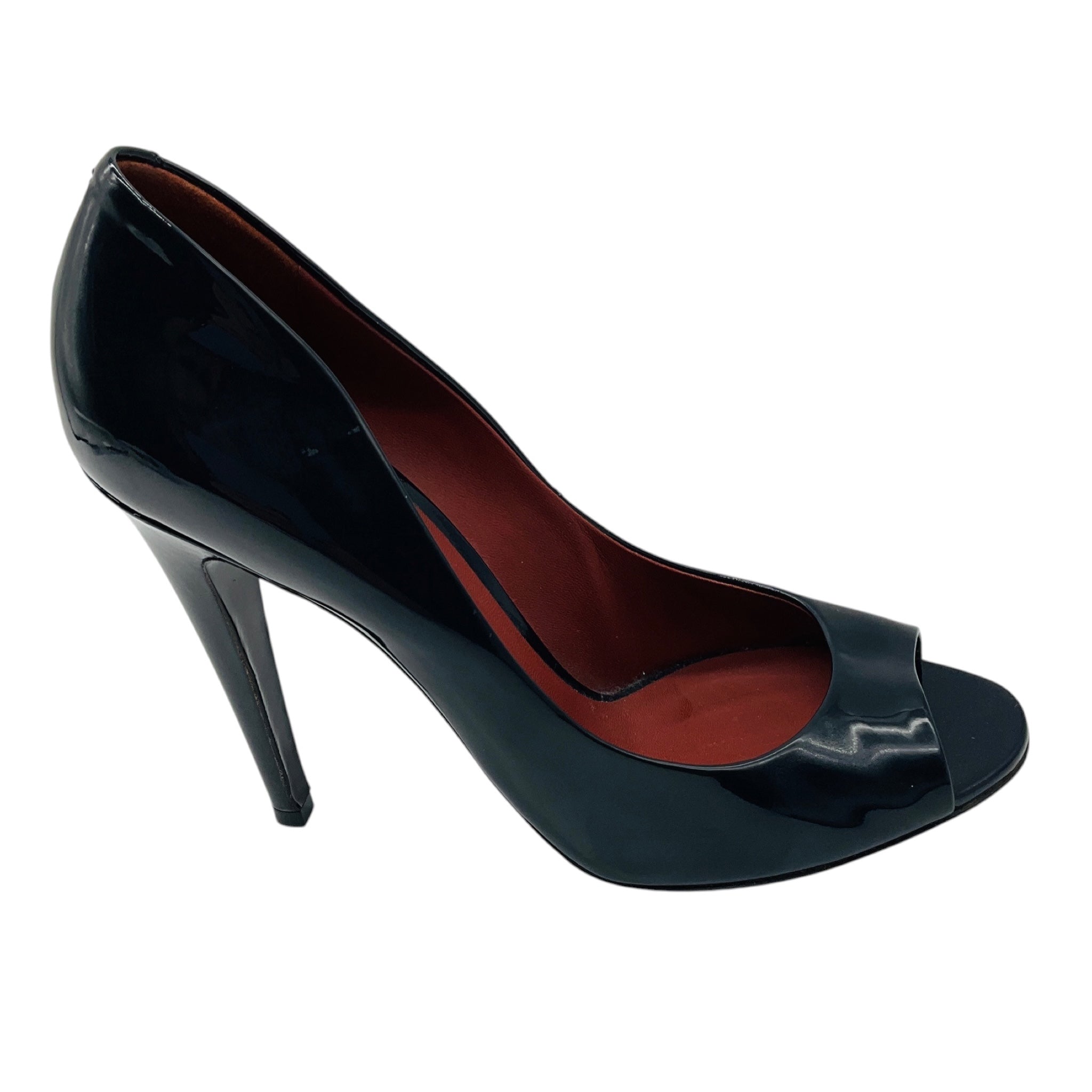 Bottega Veneta Black Patent Leather Open Toe Pumps