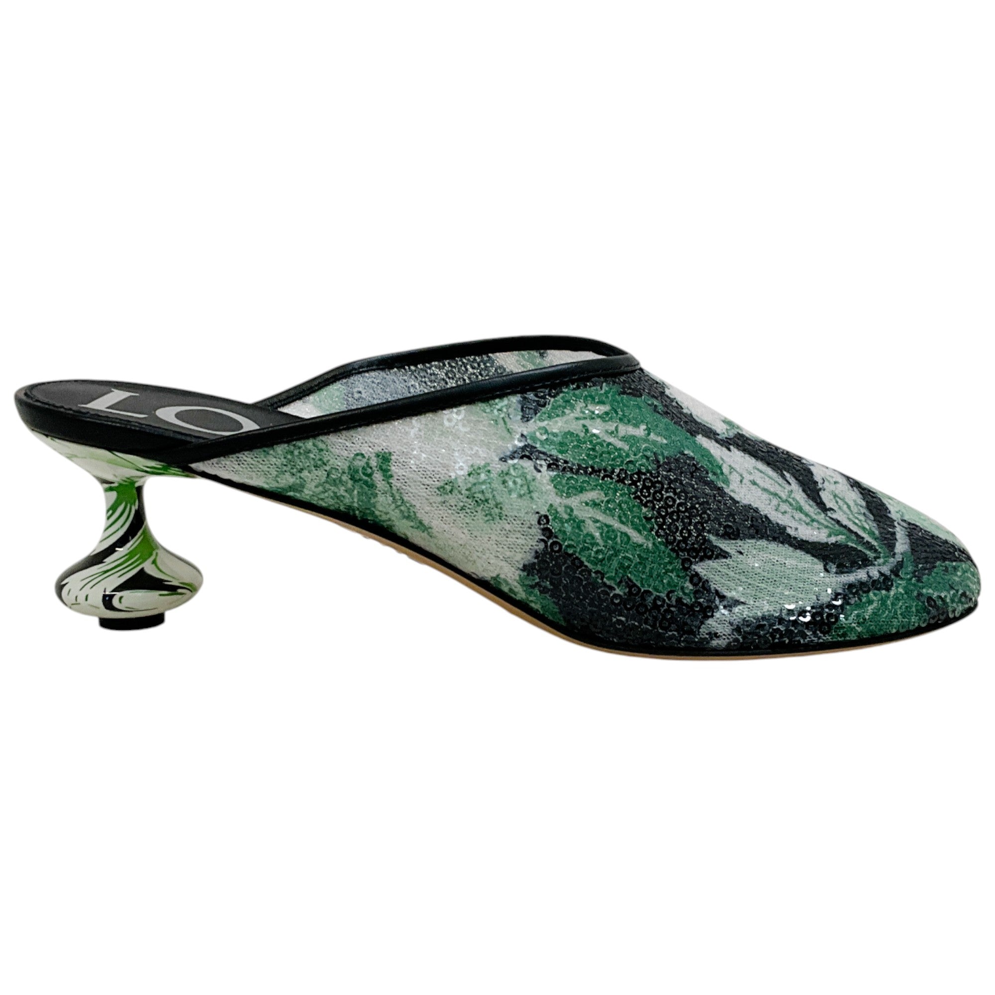 Loewe Green Hibiscus Sequined Toy Mules