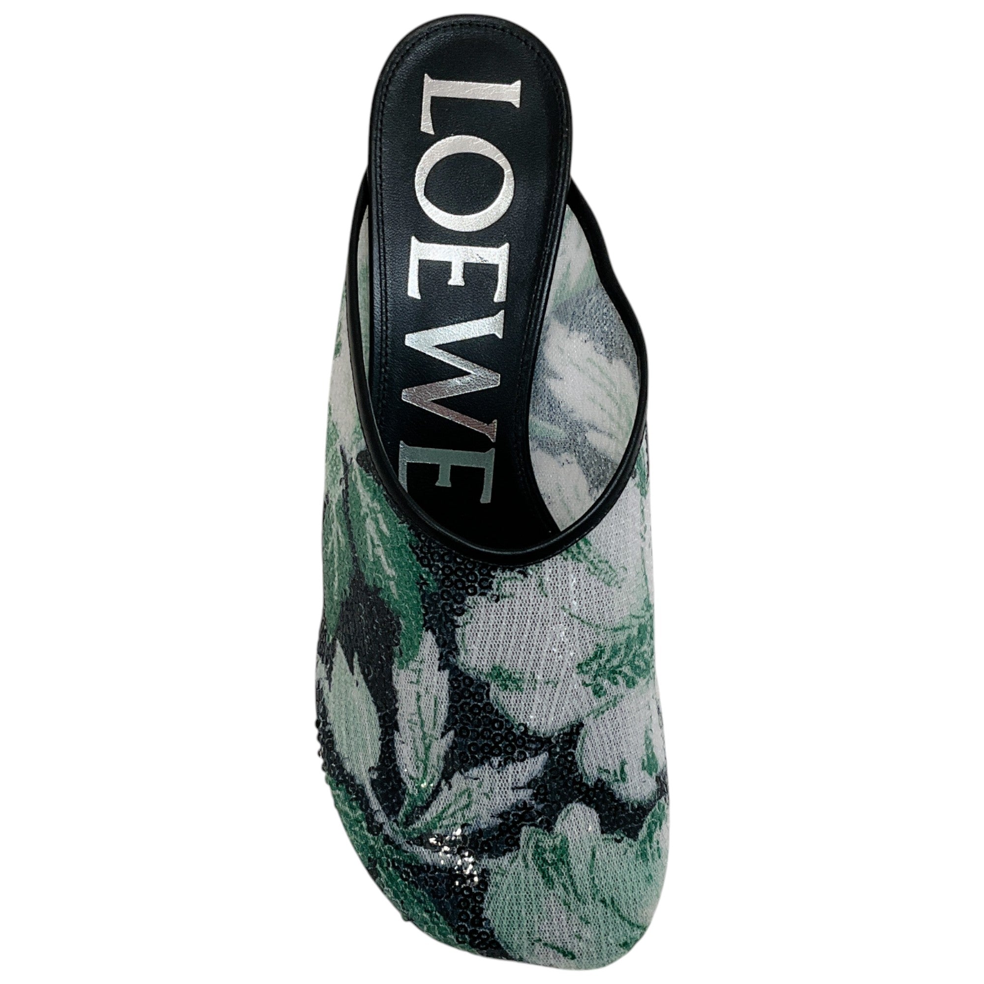 Loewe Green Hibiscus Sequined Toy Mules