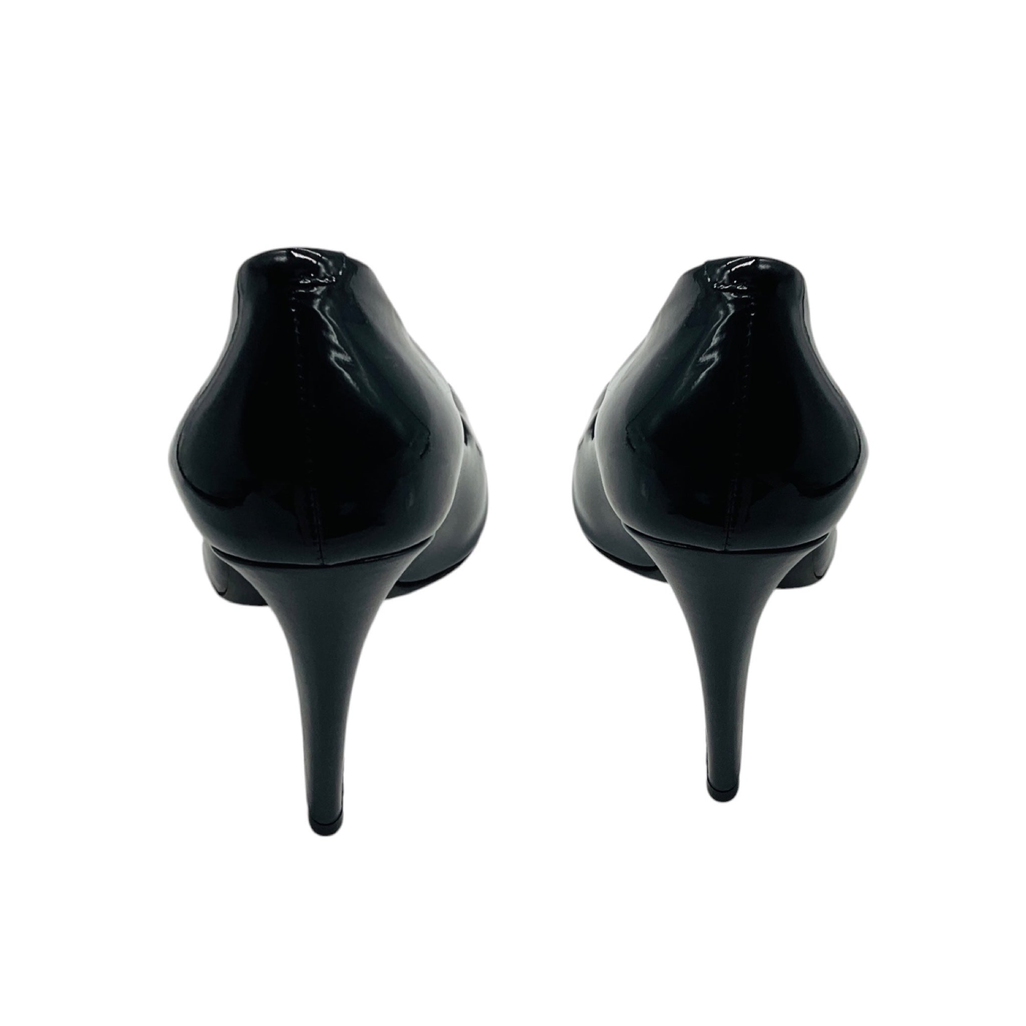 Bottega Veneta Black Patent Leather Open Toe Pumps