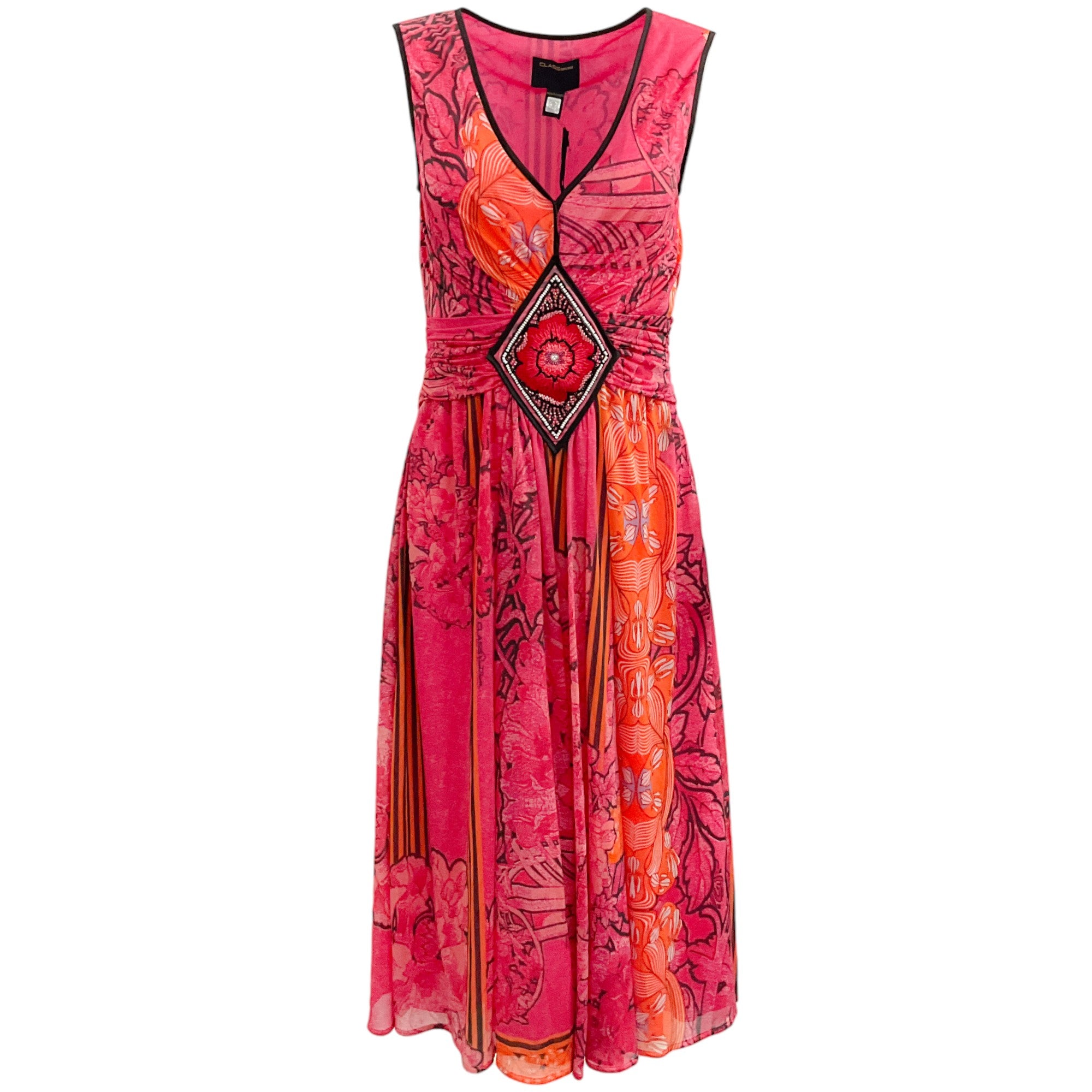 Class Roberto Cavalli Magenta / Orange Multi Print Sleeveless Dress