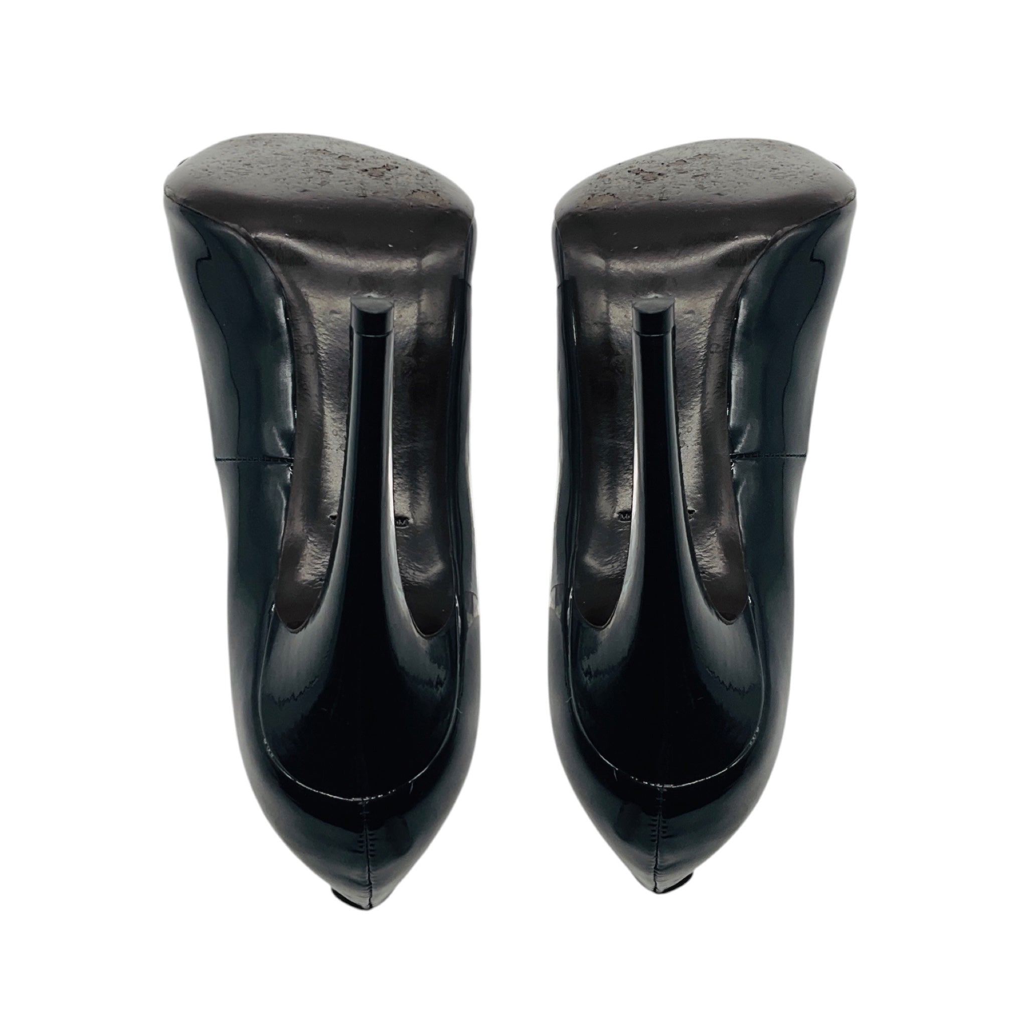 Bottega Veneta Black Patent Leather Open Toe Pumps
