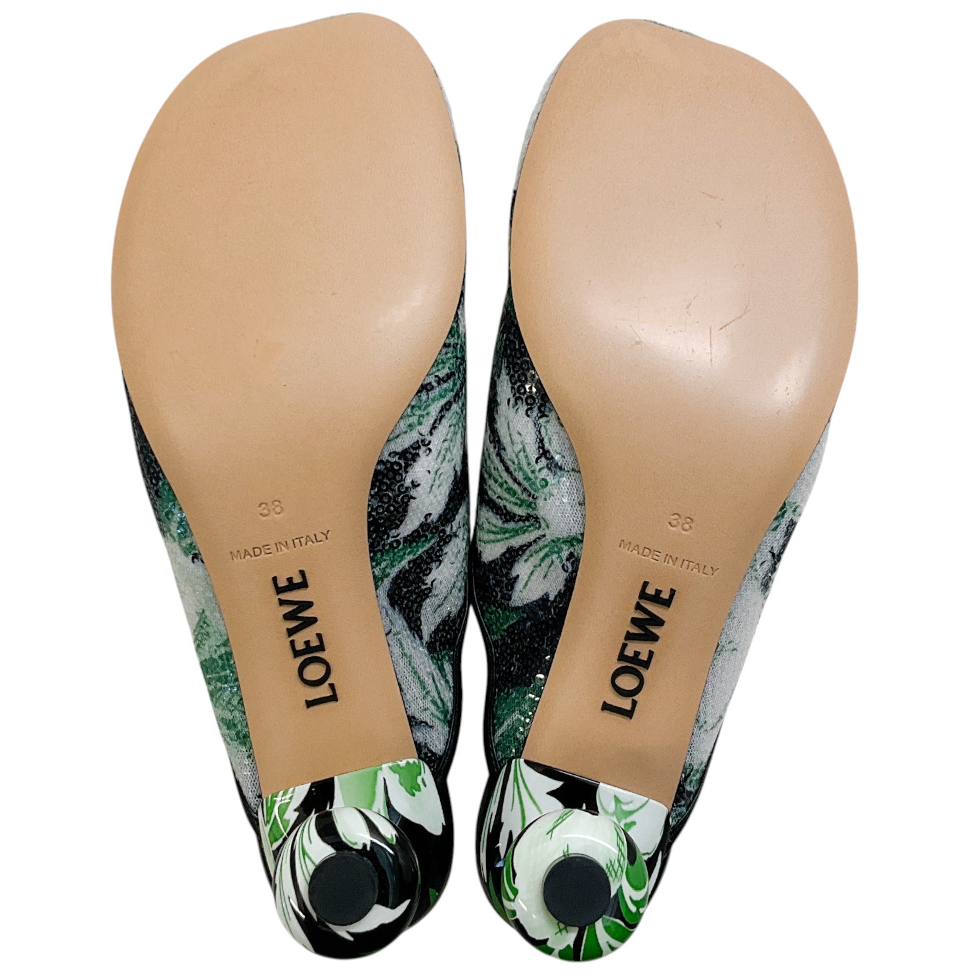Loewe Green Hibiscus Sequined Toy Mules