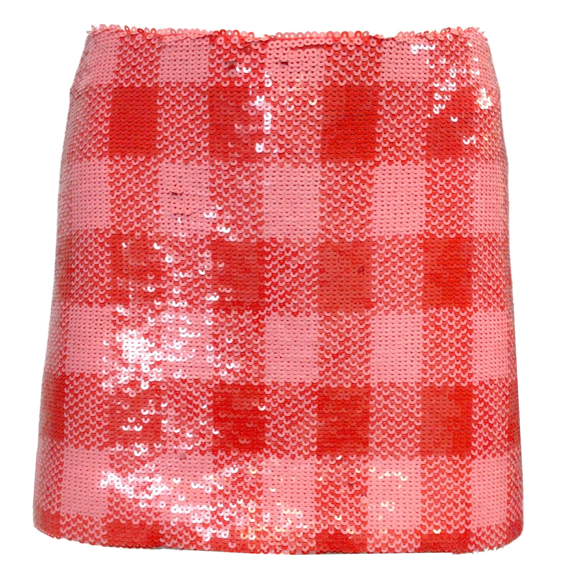 Carolina Herrera Red / Pink Sequined Checkered Mini Skirt