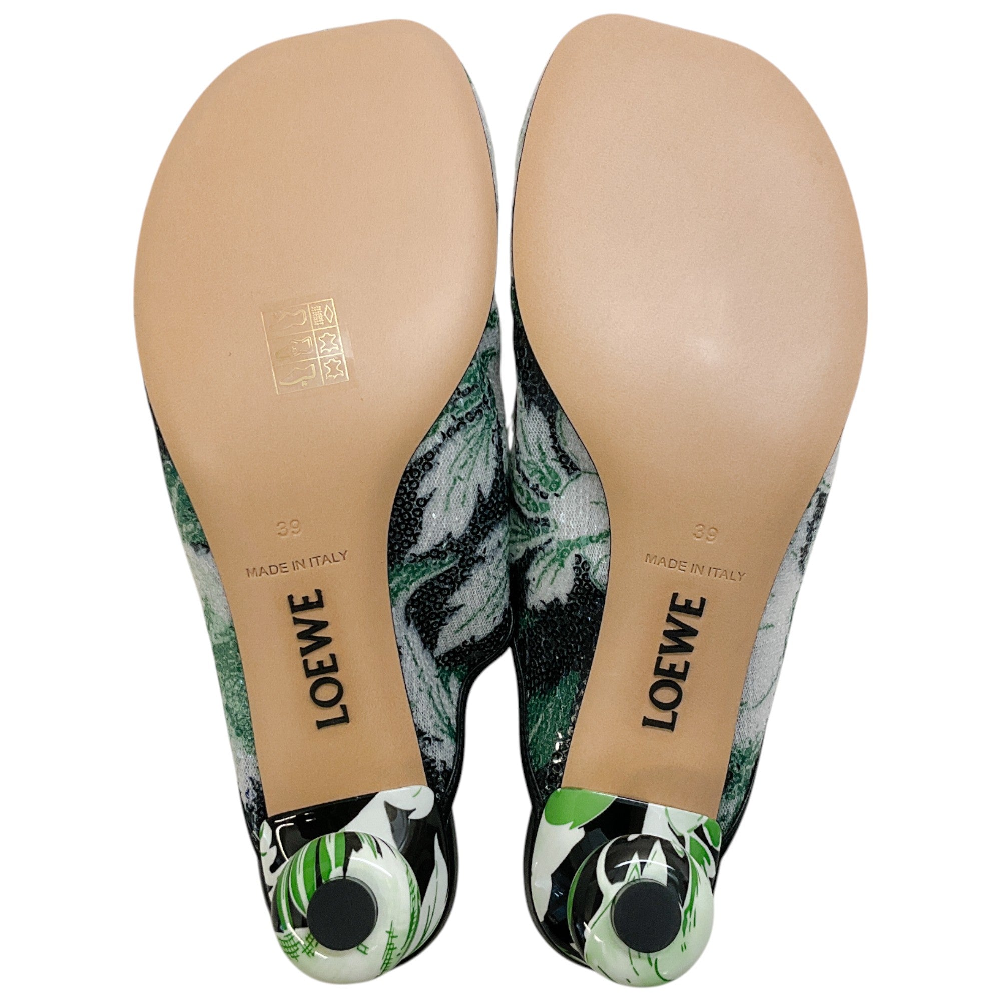 Loewe Green Hibiscus Sequined Toy Mules