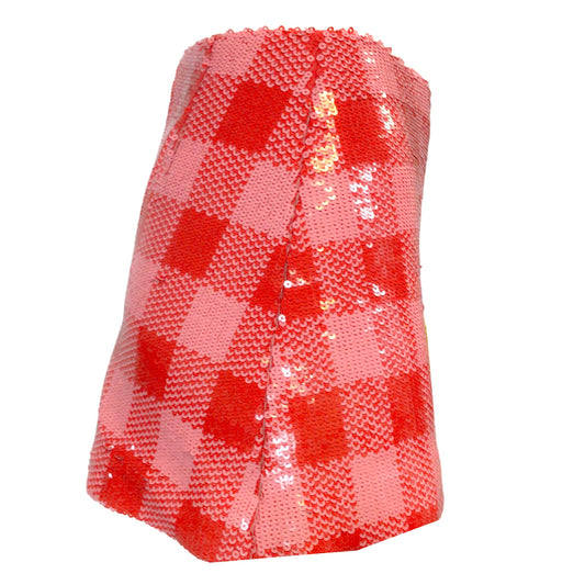 Carolina Herrera Red / Pink Sequined Checkered Mini Skirt