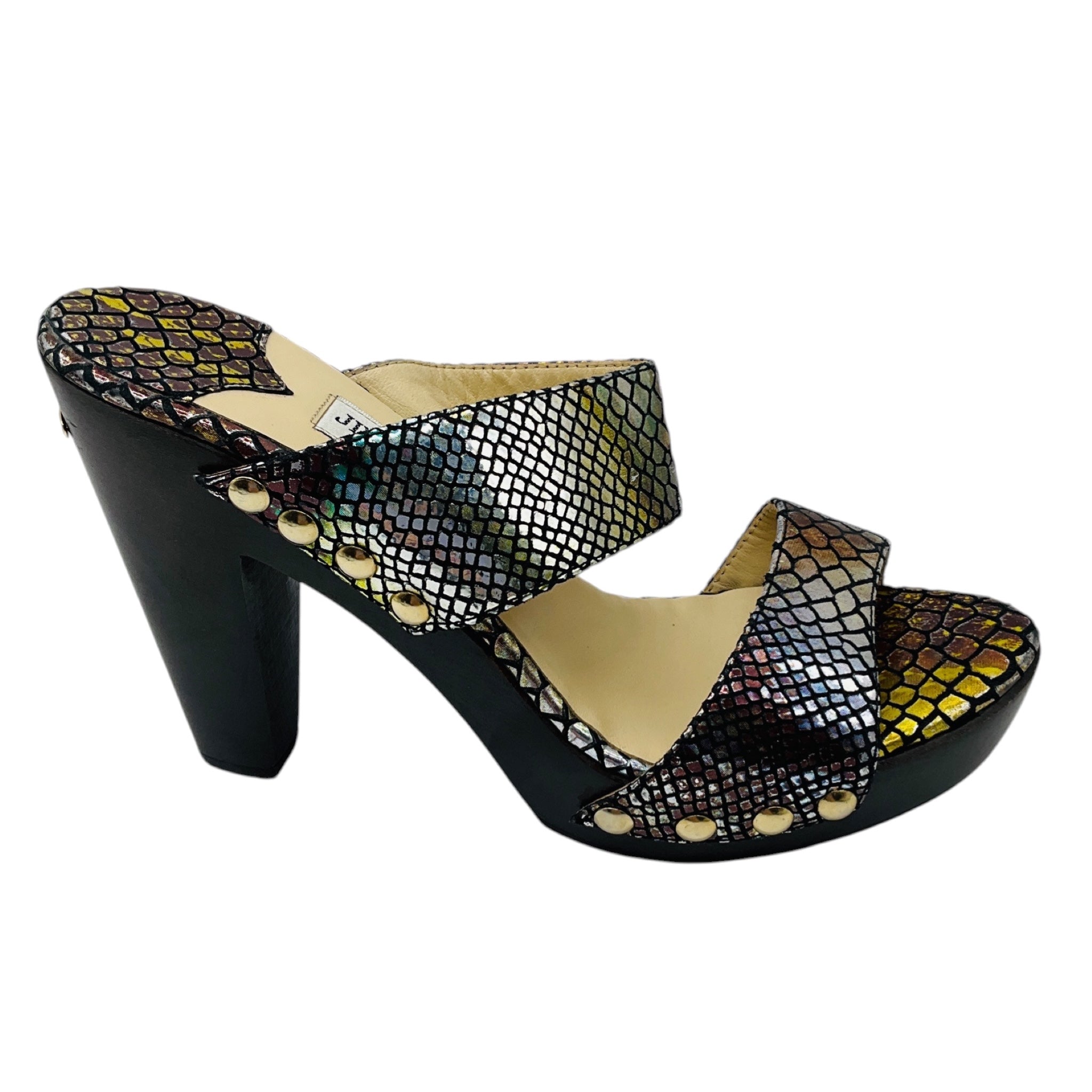 Jimmy Choo Metallic Multi Snake Print Wooden Heel Sandals