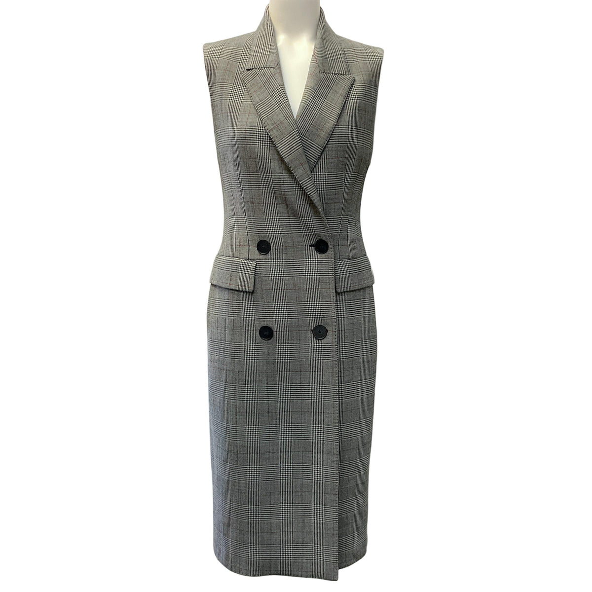 Paule Ka Black Wool Plaid Sleeveless Dress
