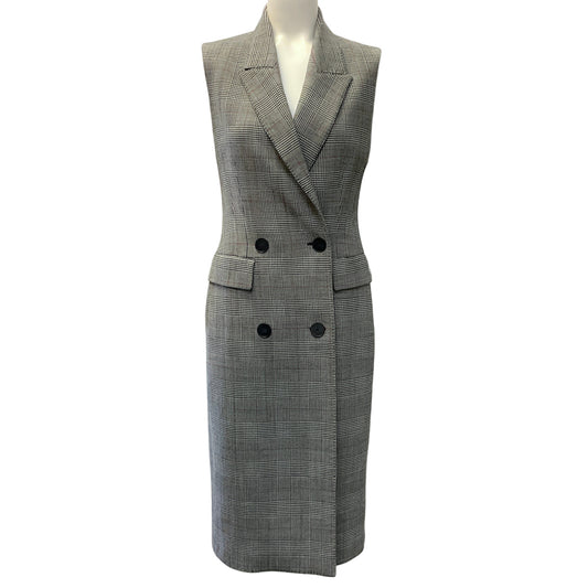 Paule Ka Black Wool Plaid Sleeveless Dress
