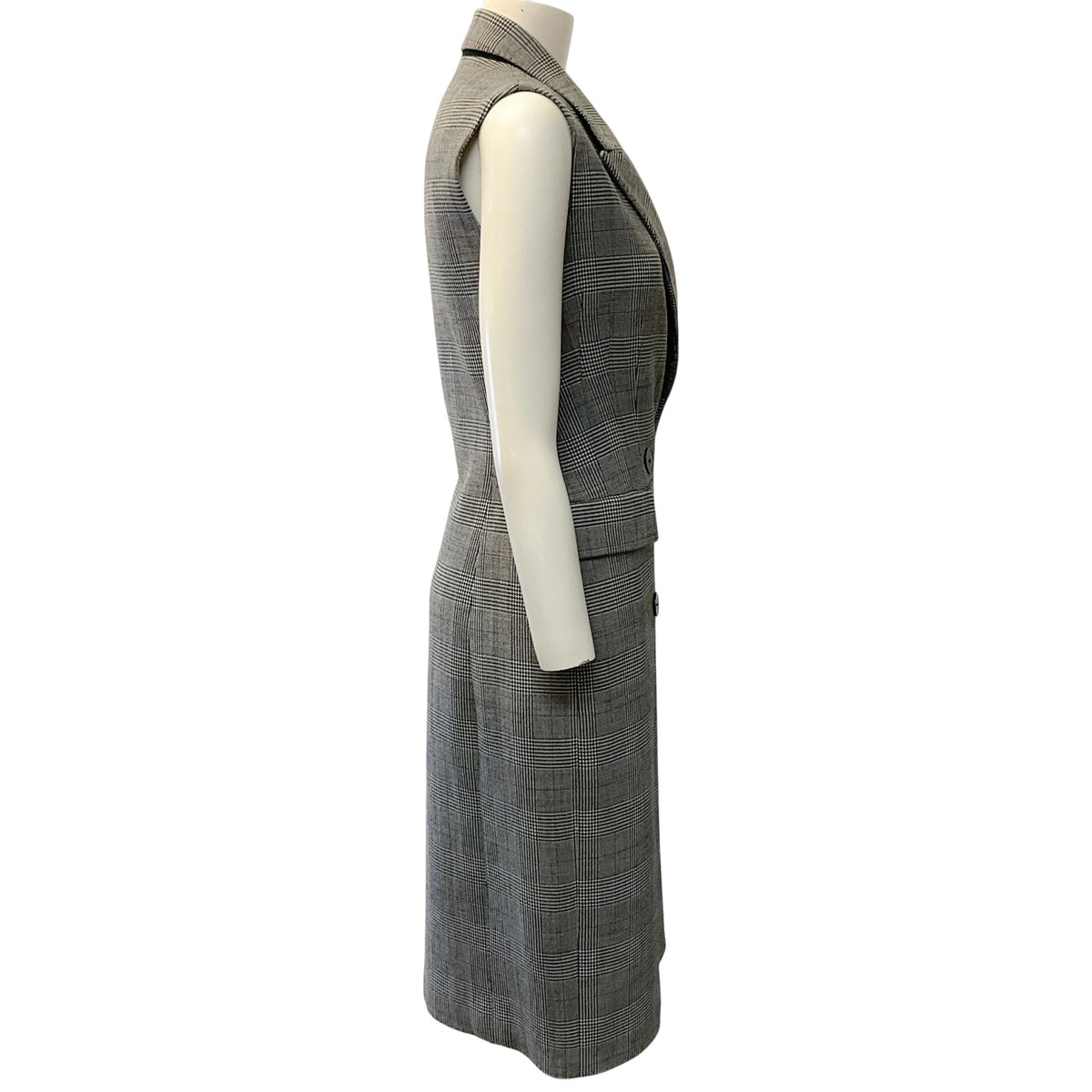 Paule Ka Black Wool Plaid Sleeveless Dress