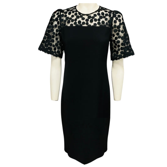 Akris Punto Black Short Sleeved Embroidered Mesh Tulle Lace and Wool Crepe Dress