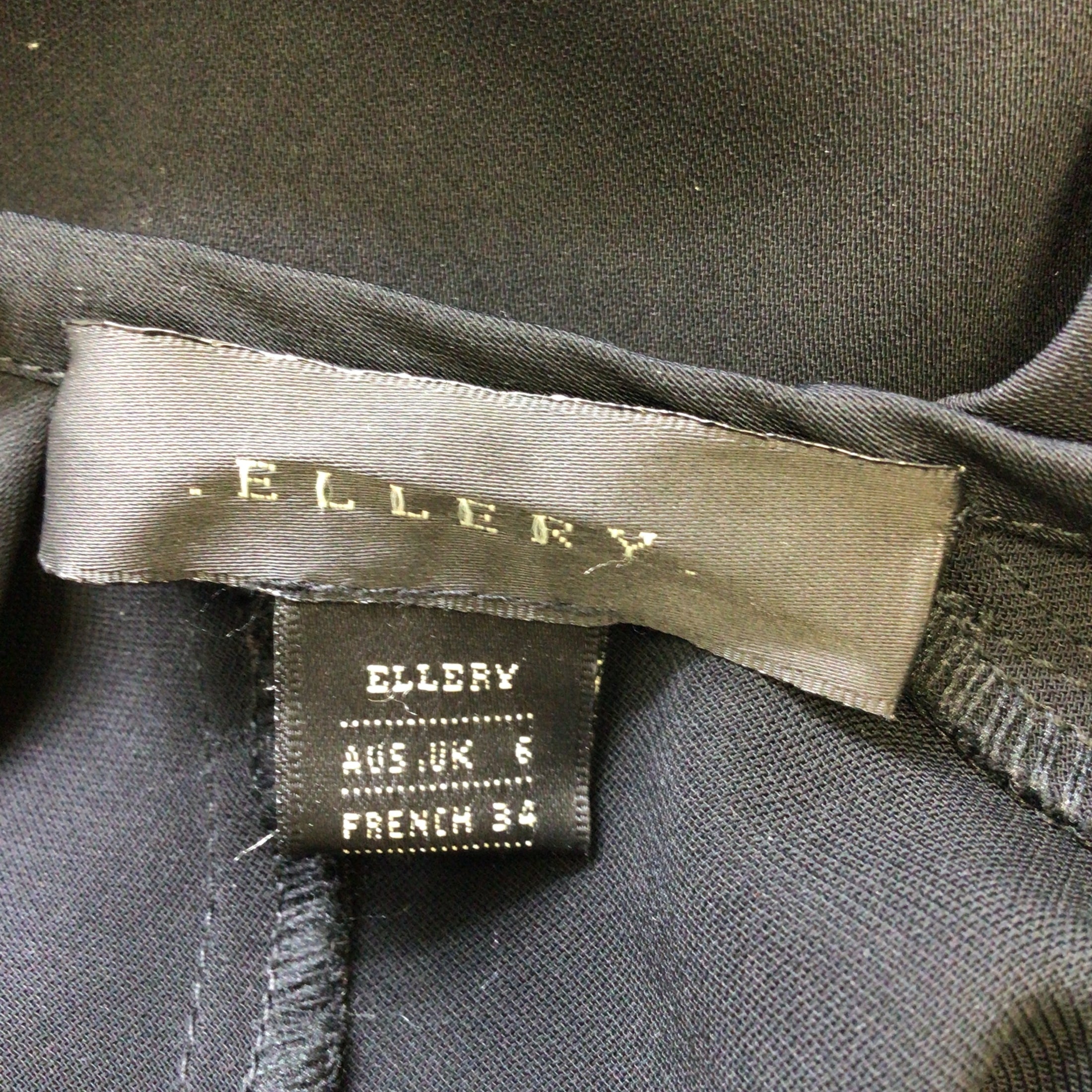 Ellery Black Gathered Short Sleeved Crepe and Silk Satin Dress