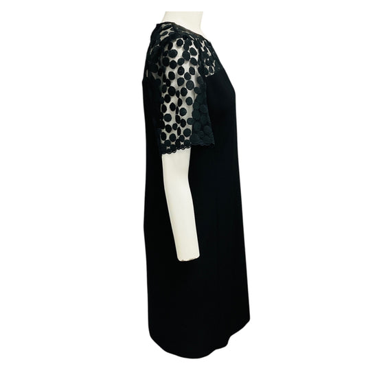 Akris Punto Black Short Sleeved Embroidered Mesh Tulle Lace and Wool Crepe Dress