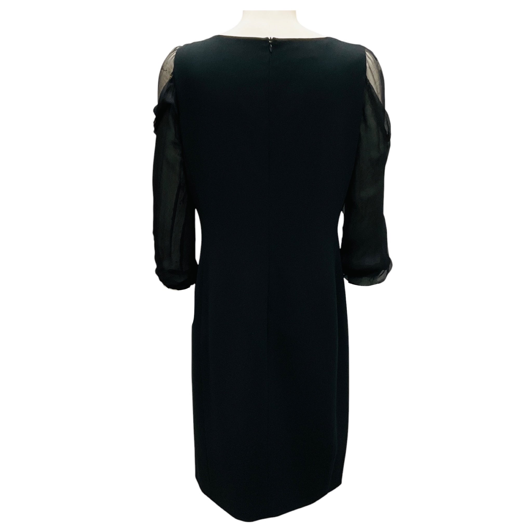 Moschino Black / Gold Chain Detail Silk Chiffon and Crepe Cocktail Dress