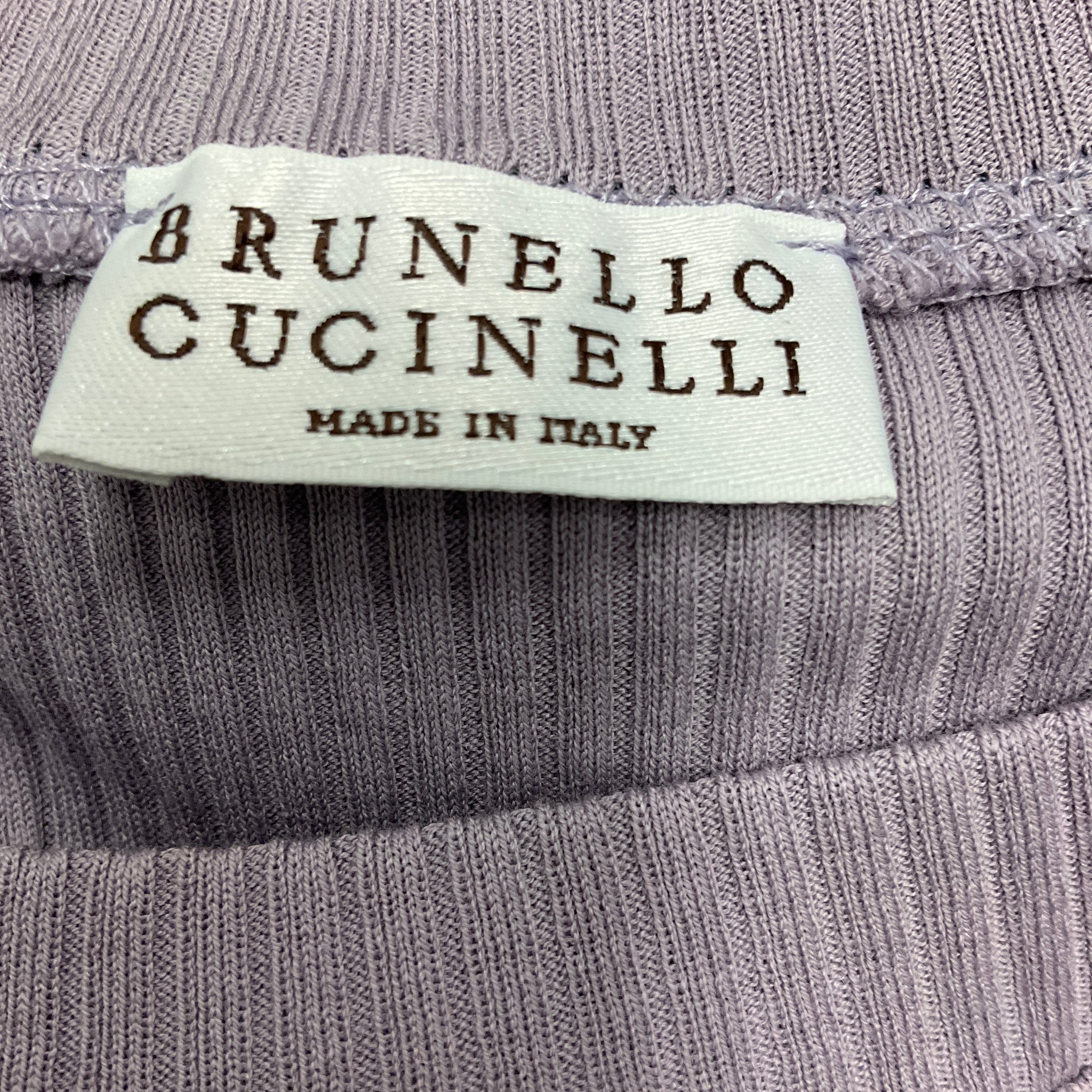 Brunello Cucinelli Lavender Ribbed Knit Cotton Jersey Crewneck Tank Top with Monili Chain