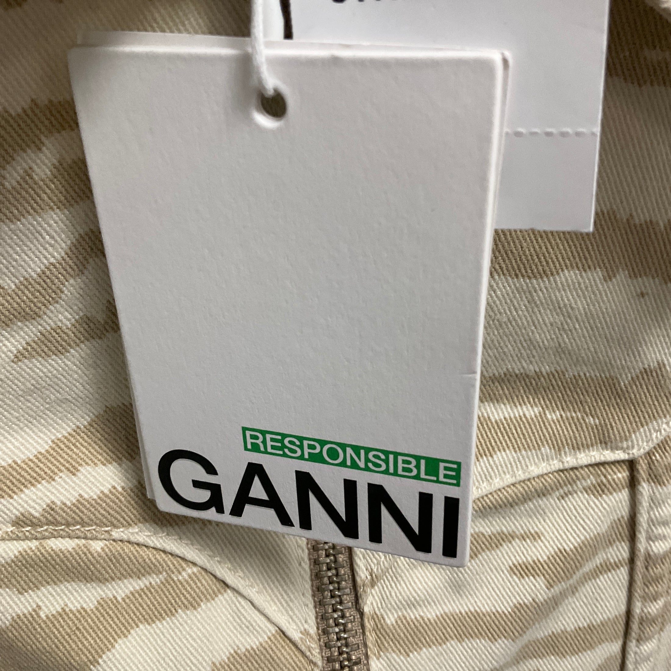 Ganni Pale Khaki Zebra Print Organic Cotton Denim Mini Dress