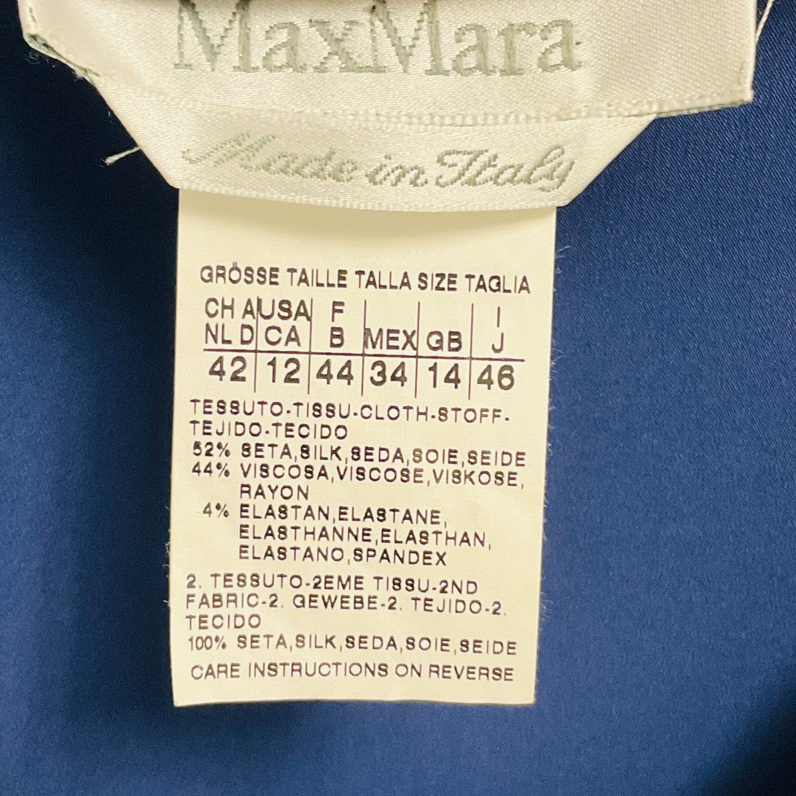 Max Mara Navy Blue Short Sleeved Silk Satin Midi Dress