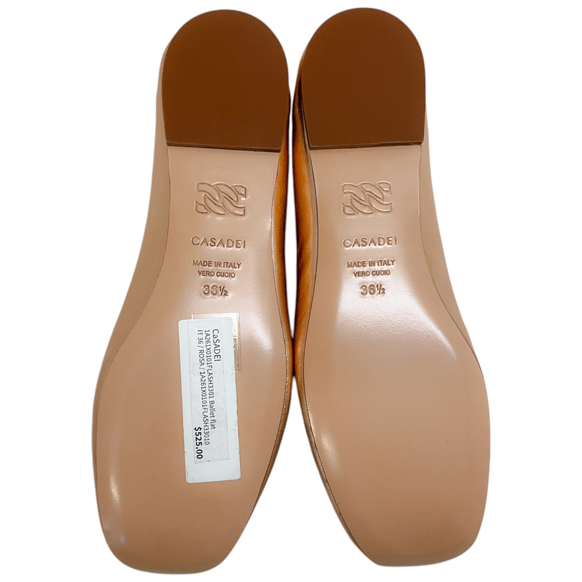 Casadei Rose Gold Lather Ballerina Flats
