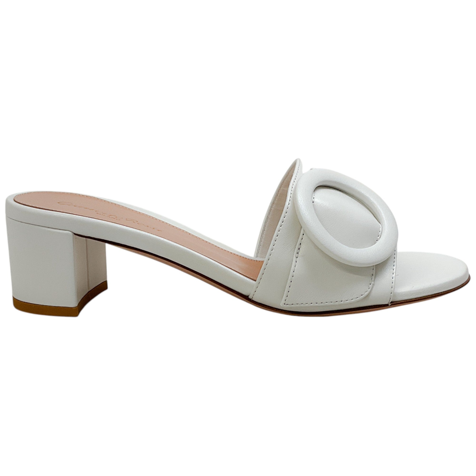 Gianvito Rossi White Leather Venezia Buckle Mules