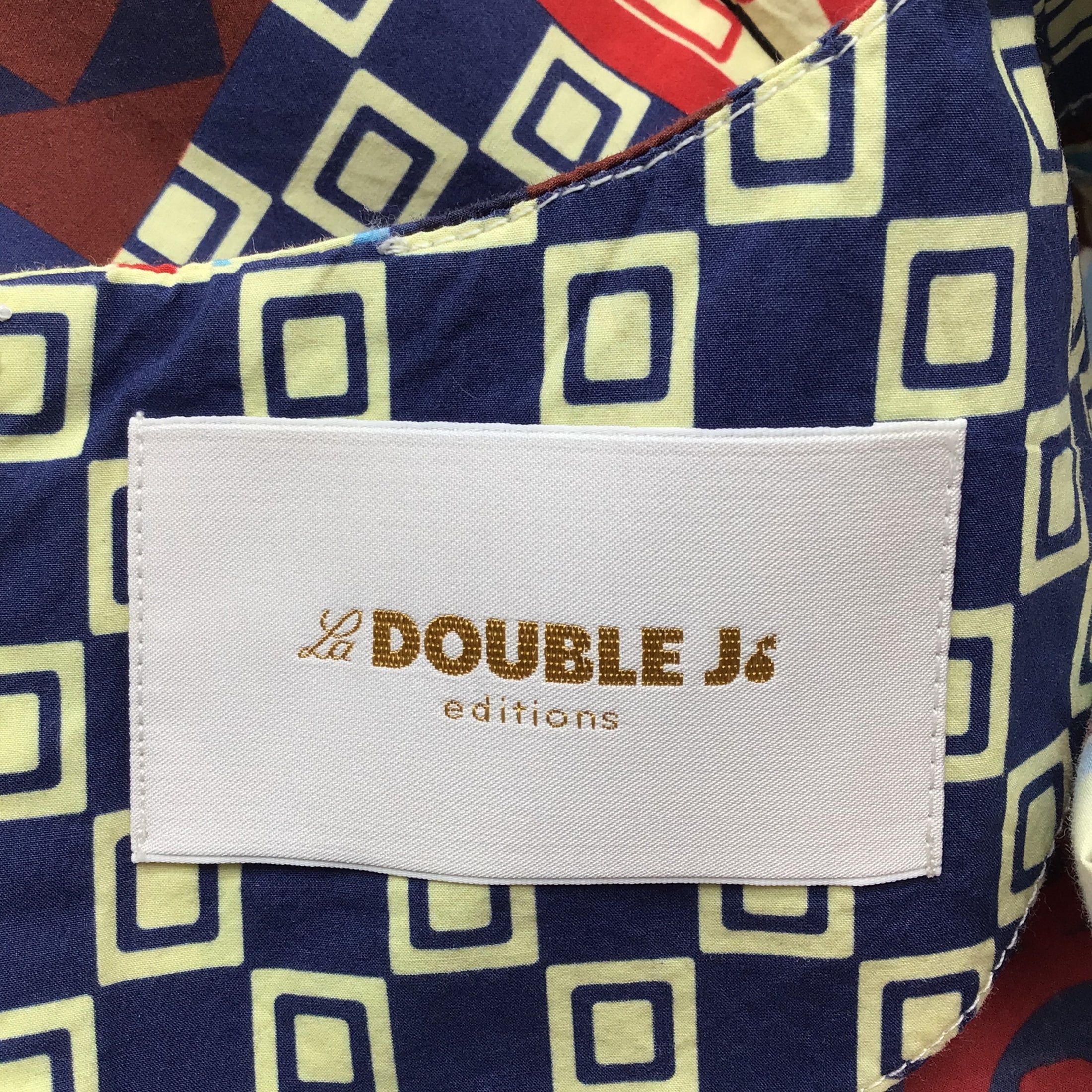 La DoubleJ Red / Blue Multi Printed Short Sleeved Cotton Mini Swing Dress