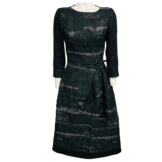 Carolina Herrera Black Jacquard Flared Cocktail Dress with Bow Detail