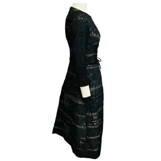 Carolina Herrera Black Jacquard Flared Cocktail Dress with Bow Detail