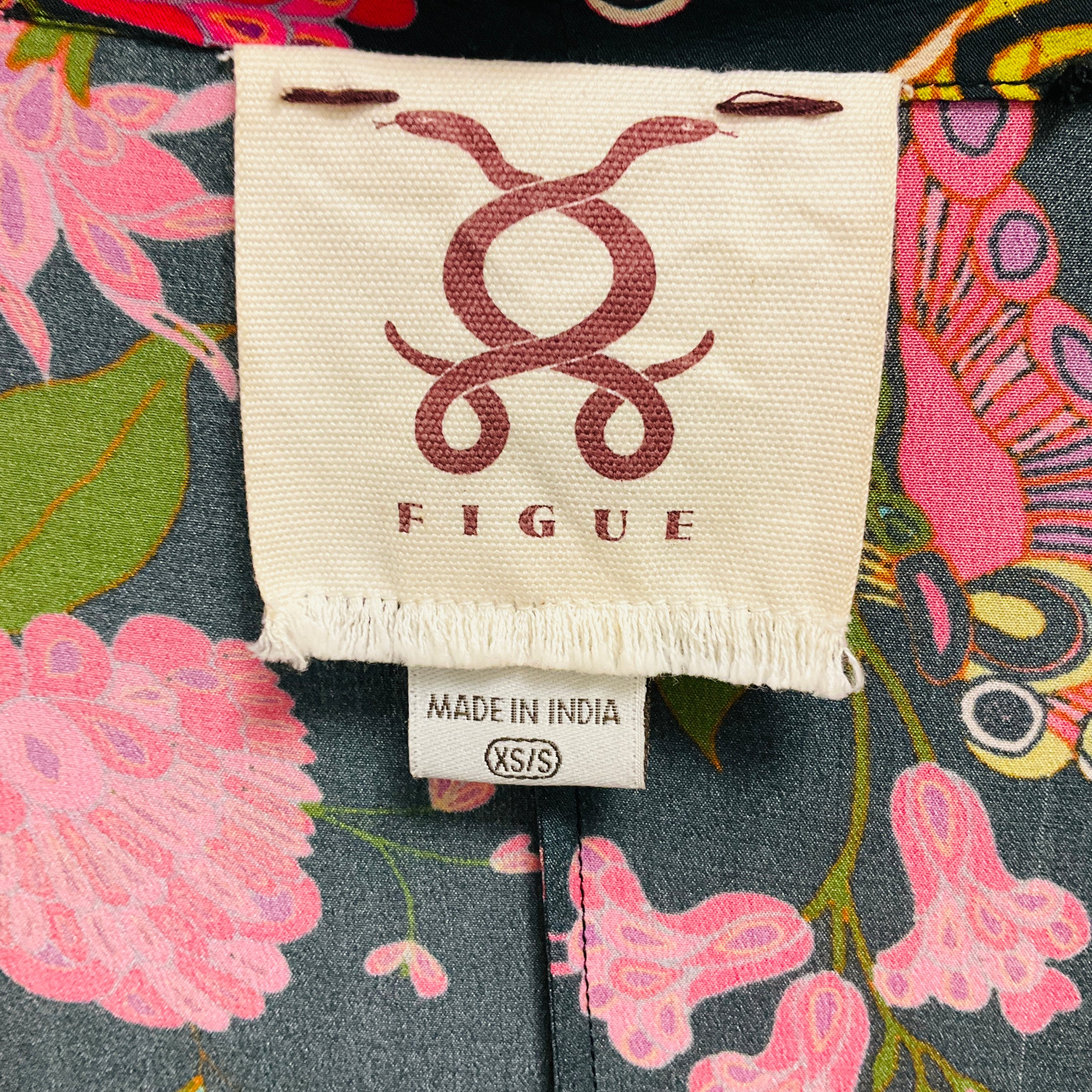 Figue Black / Pink Multi Floral Printed Silk Wrap Dress