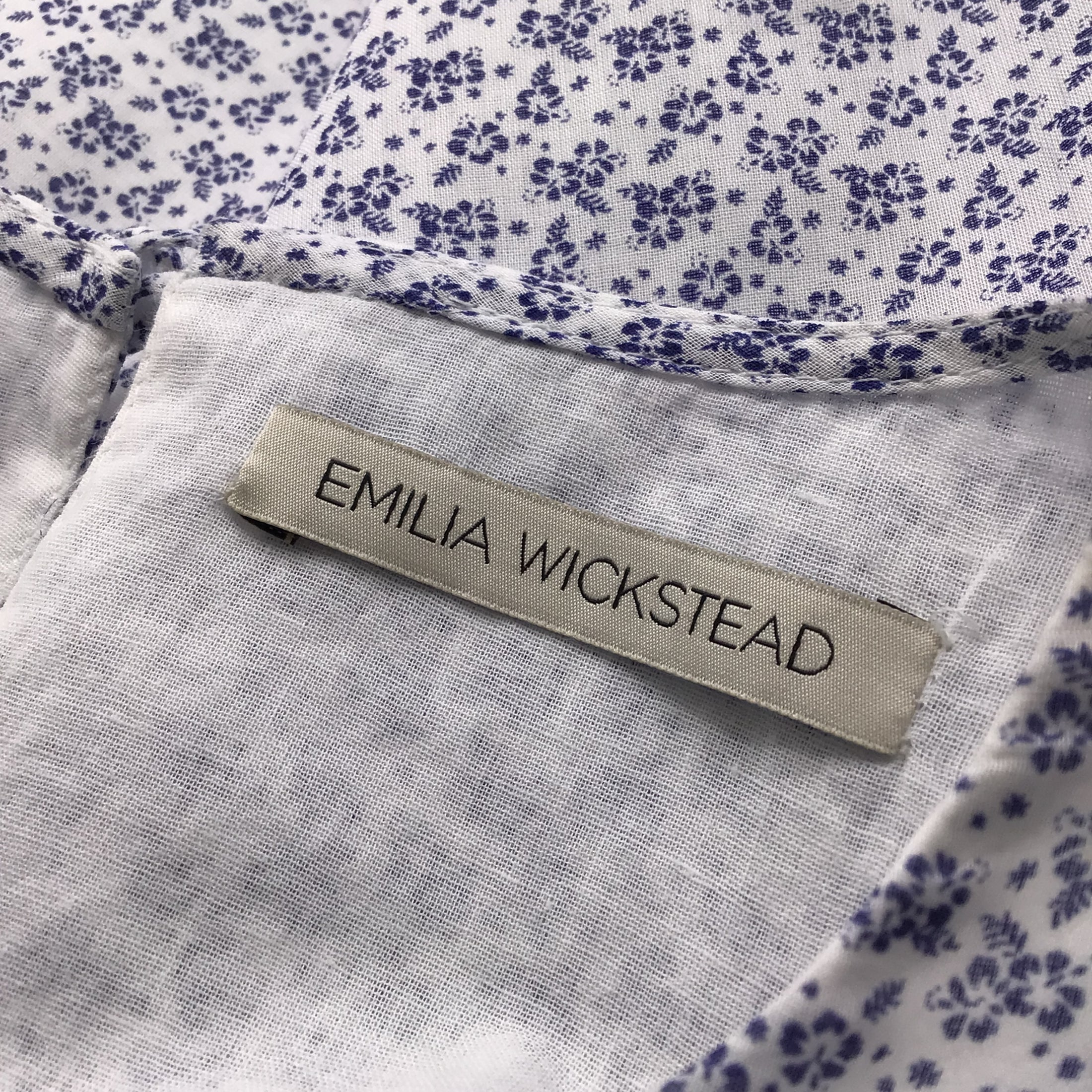 Emilia Wickstead White / Blue Floral Printed Sleeveless Cotton Dress
