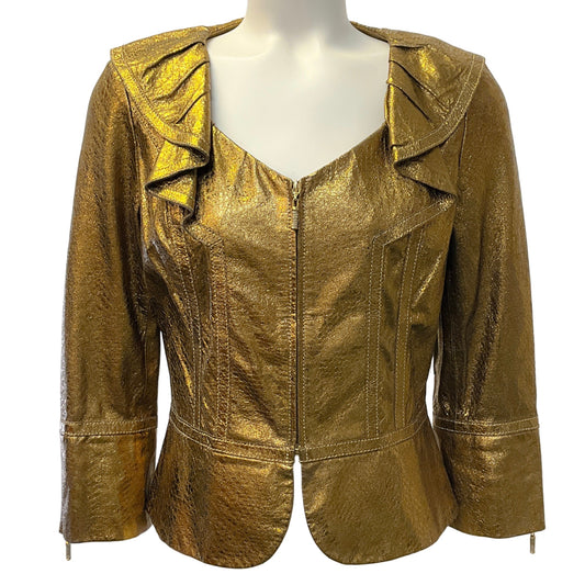 St. John Couture Copper Leather Ruffle Jacket
