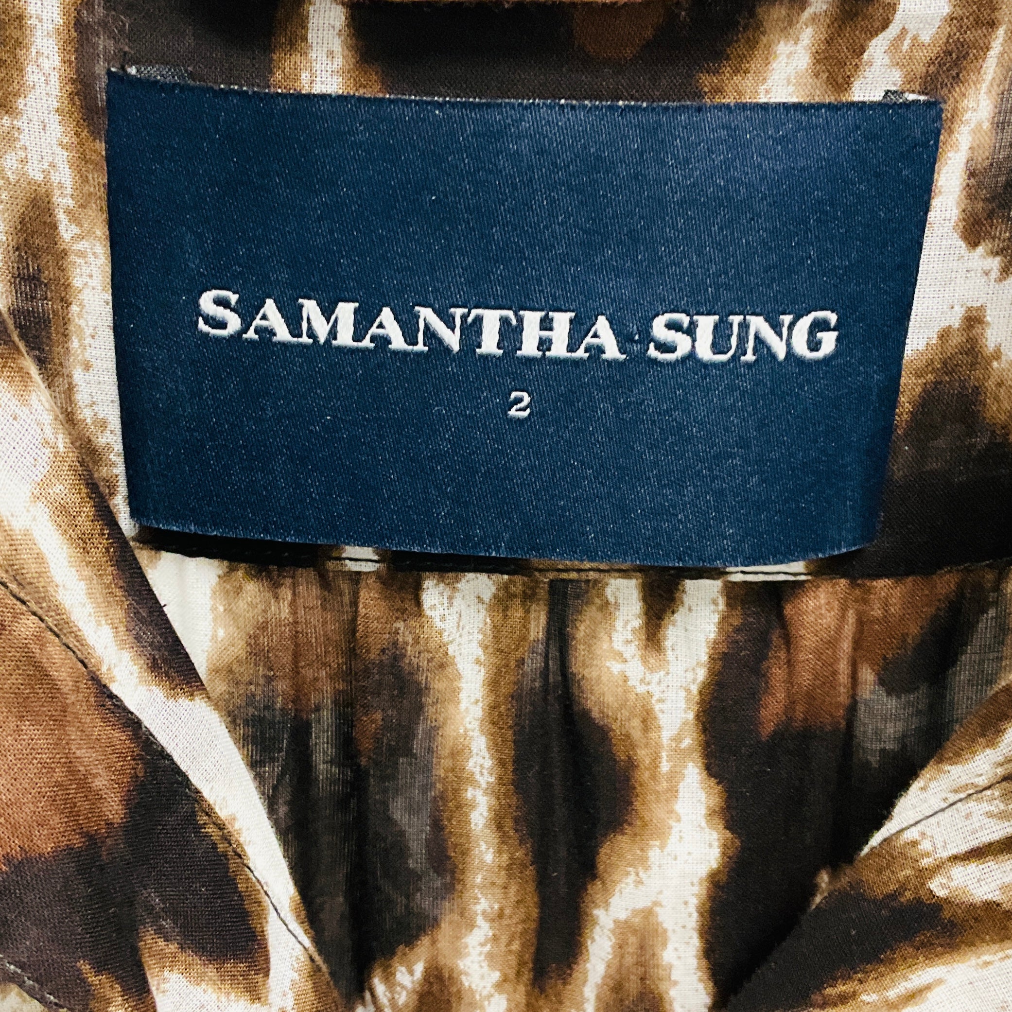 Samantha Sung Brown / White Leopard Print Cotton Midi Dress with Belt