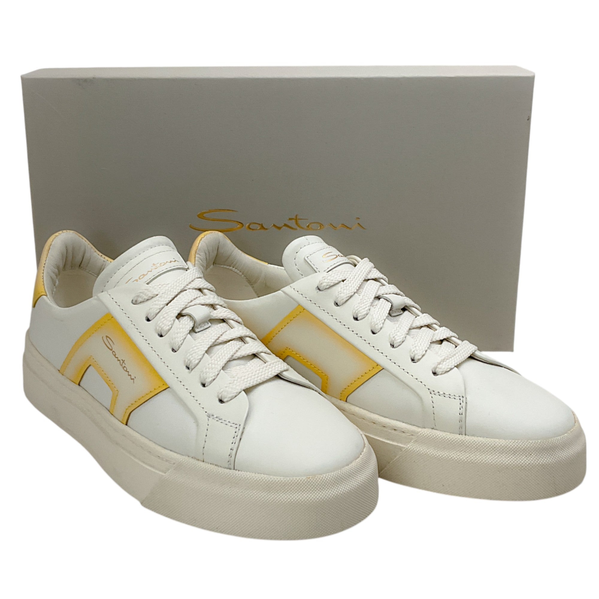 Santoni White / Yellow DBS6 Low Top Sneakers