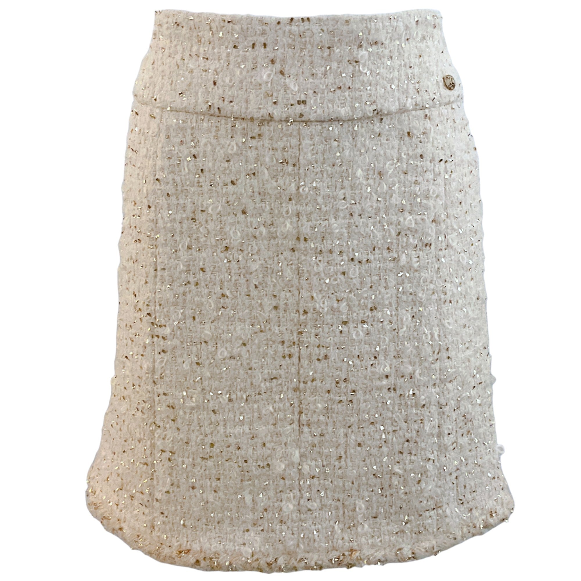 Chanel Ivory Tweed Skirt with Gold