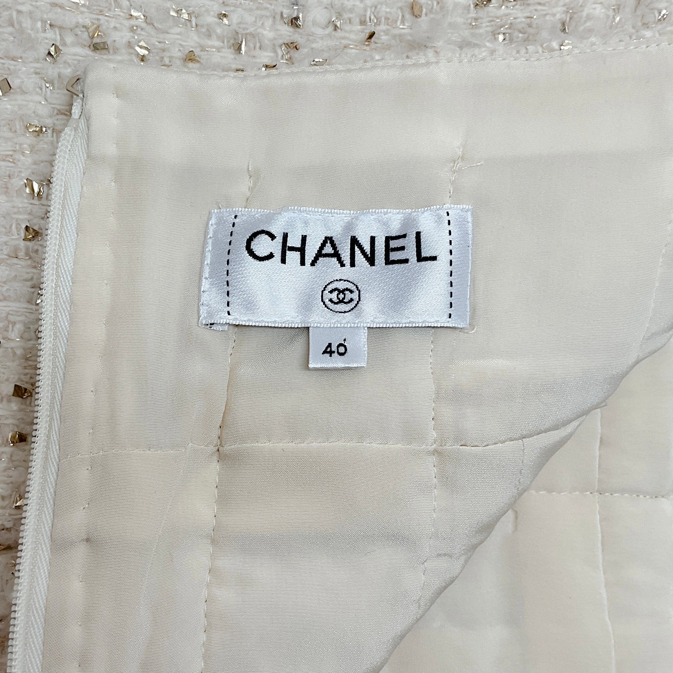 Chanel Ivory Tweed Skirt with Gold