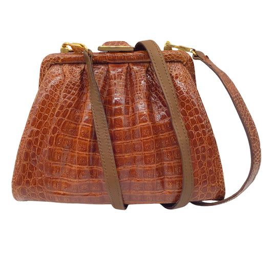 Warren Edwards Vintage Cognac Crocodile Skin Leather Small Evening Bag