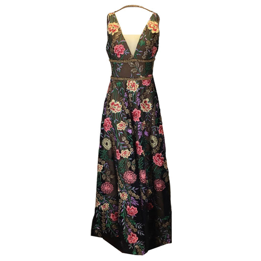 Bronx and Banco Black Multi Floral Embroidered and Embellished Melia Gown / Formal Dress