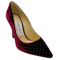 Load image into Gallery viewer, Jimmy Choo Burgundy Velvet Romy 100 Pumps with Crystal Embellishments

