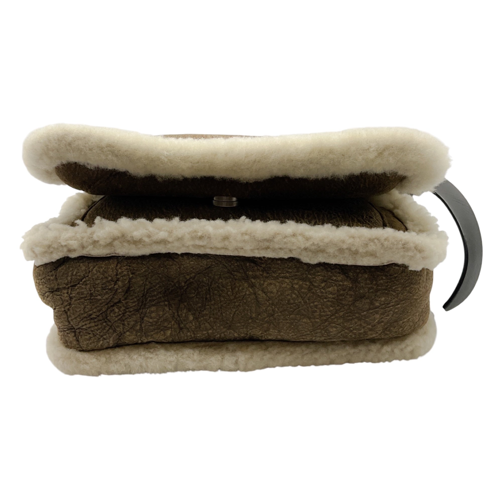 Brunello Cucinelli Brown / Cream Monili Bead Embellished Lamb Shearling Handbag