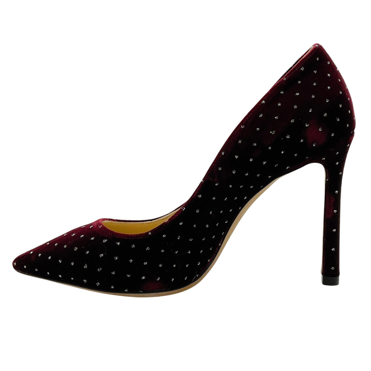Jimmy Choo Burgundy Velvet Romy 100 Pumps with Crystal Embellishments